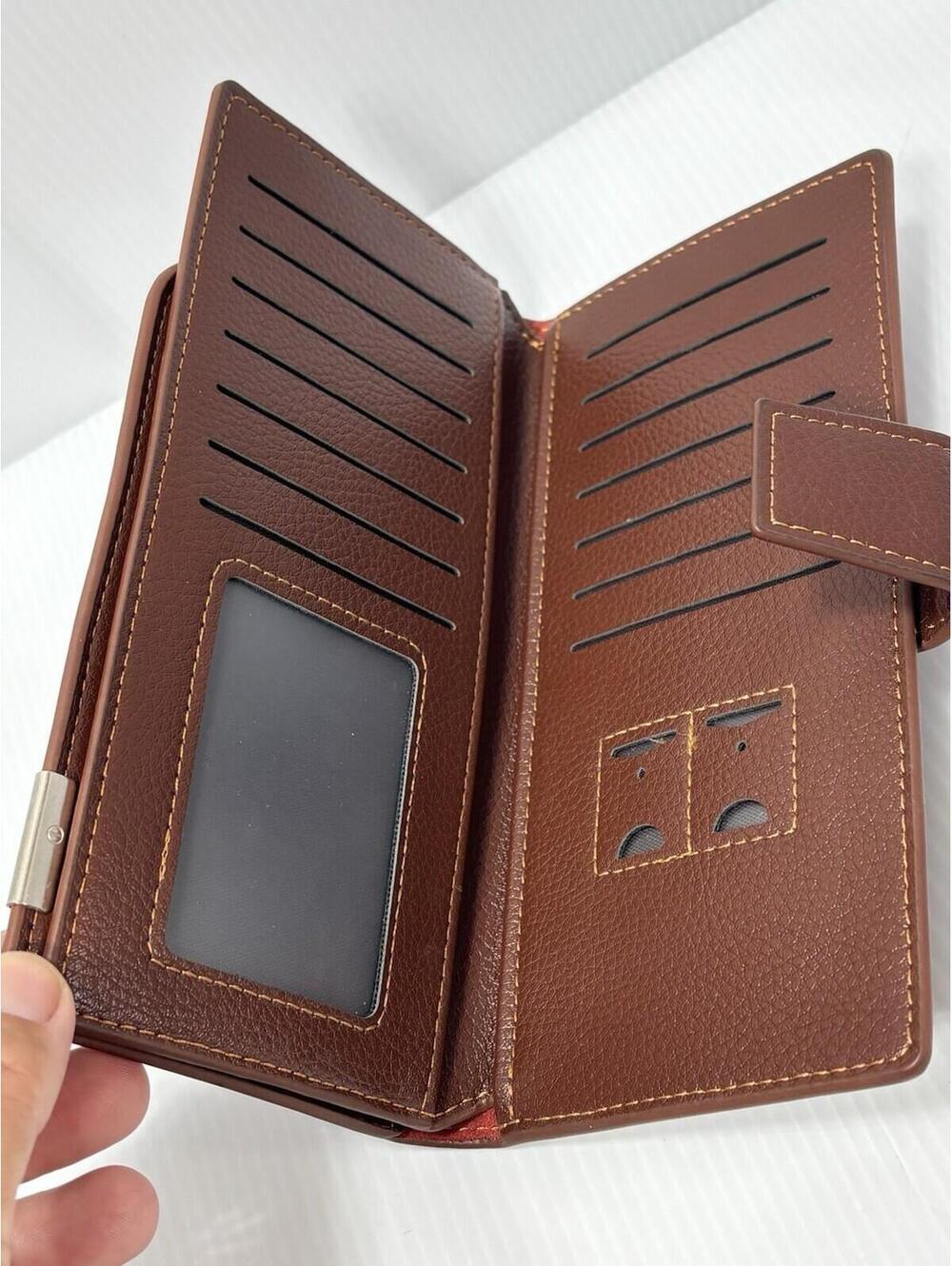 Ferrari Brown Long Wallet Trifold Credit Card Billfold Holder Cash Organizer NEW - Picture 6 of 10